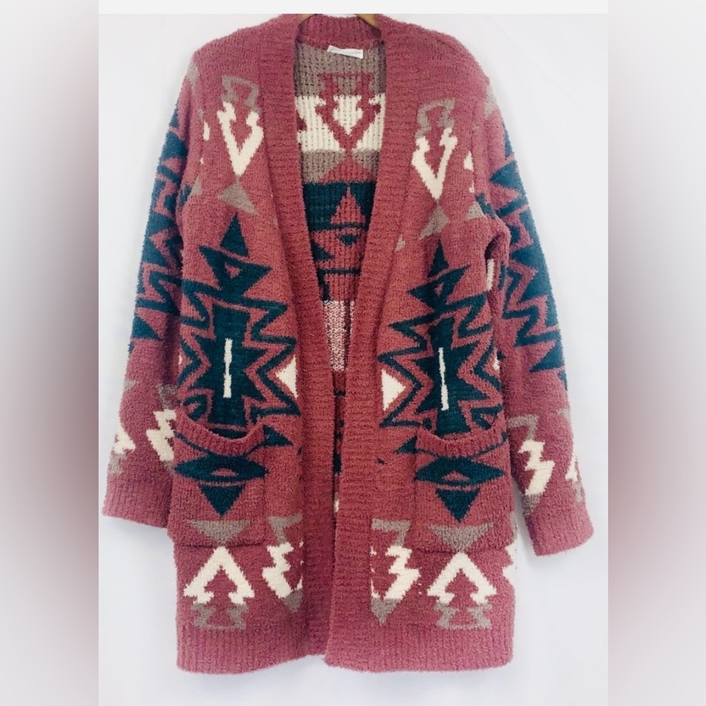 In Loom Yellowstone Aztec Plush Cardigan Southwestern Boho Long Duster Rust S/M🤠